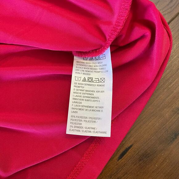 Susan Graver Liquid Knit VNeck Top W/ Draped Detail Hibiscus Large Tunic Blouse - Picture 9 of 10